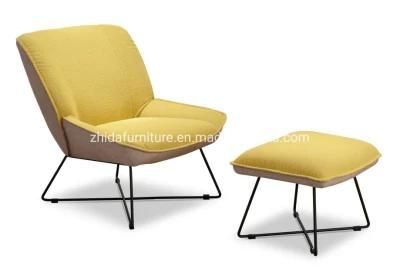 Leisure Style Living Room Furniture Low Back Metal Chair with Stool