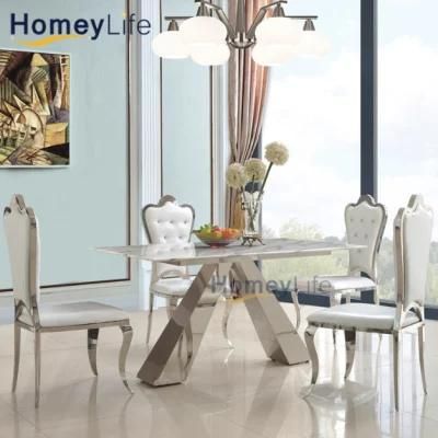 Modern Design Rectangle Audi Shape Stainless Steel Marble Dining Table for Dining Room Furniture