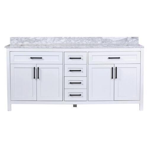 24"W X 22"D White Vanity and Gray Natural Marble Vanity Top with Rectangular Undermount Bowl