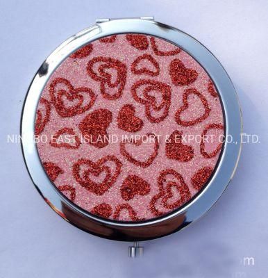 Aluminium Pocket Makeup Mirror with Glitter Decoration Silver Plated