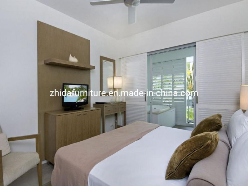 Zhida Hotel Furnishing Manufacturer High Quality Solid Wood Frame King Size Bed Hotel Furniture Apartment Bedroom Furniture Set