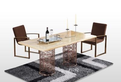 Custom Square Modern Luxury Marble Dining Table with Stainless Steel Frame