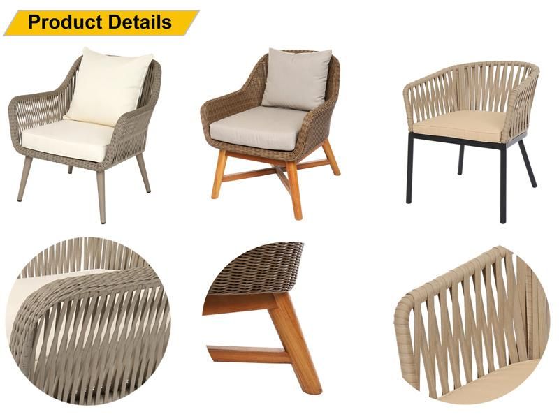 Modern All Weather Outdoor Garden Furniture Rope Woven Chair Leisure Balcony Sets with End Table