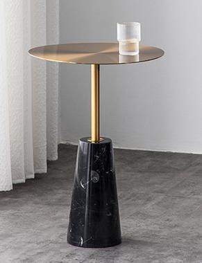 Modern Black Nature Stone Round Titanium Stainless Steel Coffee Table