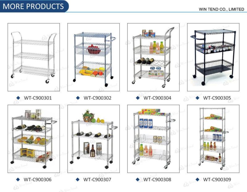 Popular Product Wire Basket 3 Tier Chrome Plated Kitchen Trolley Storage