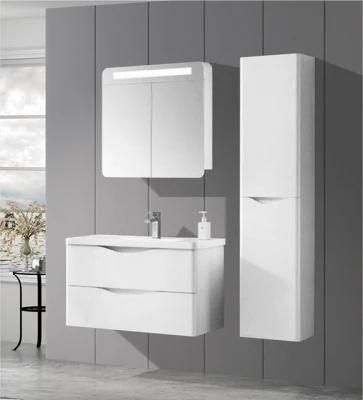 Factory Directly Sell Modern Furniture Mirror White Vanity PVC Bahroom Cabinet with Washing Basin