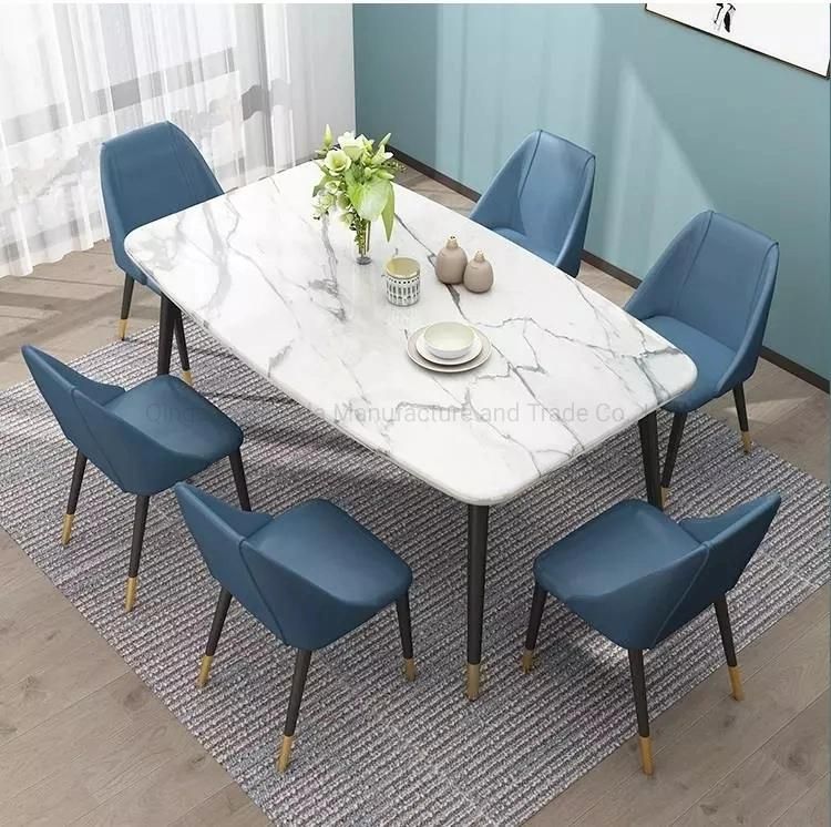 Whole Sale Nordic Modern Minimalist Marble Rectangular Dining Table and Chair Combination Small Apartment Household Dining Table