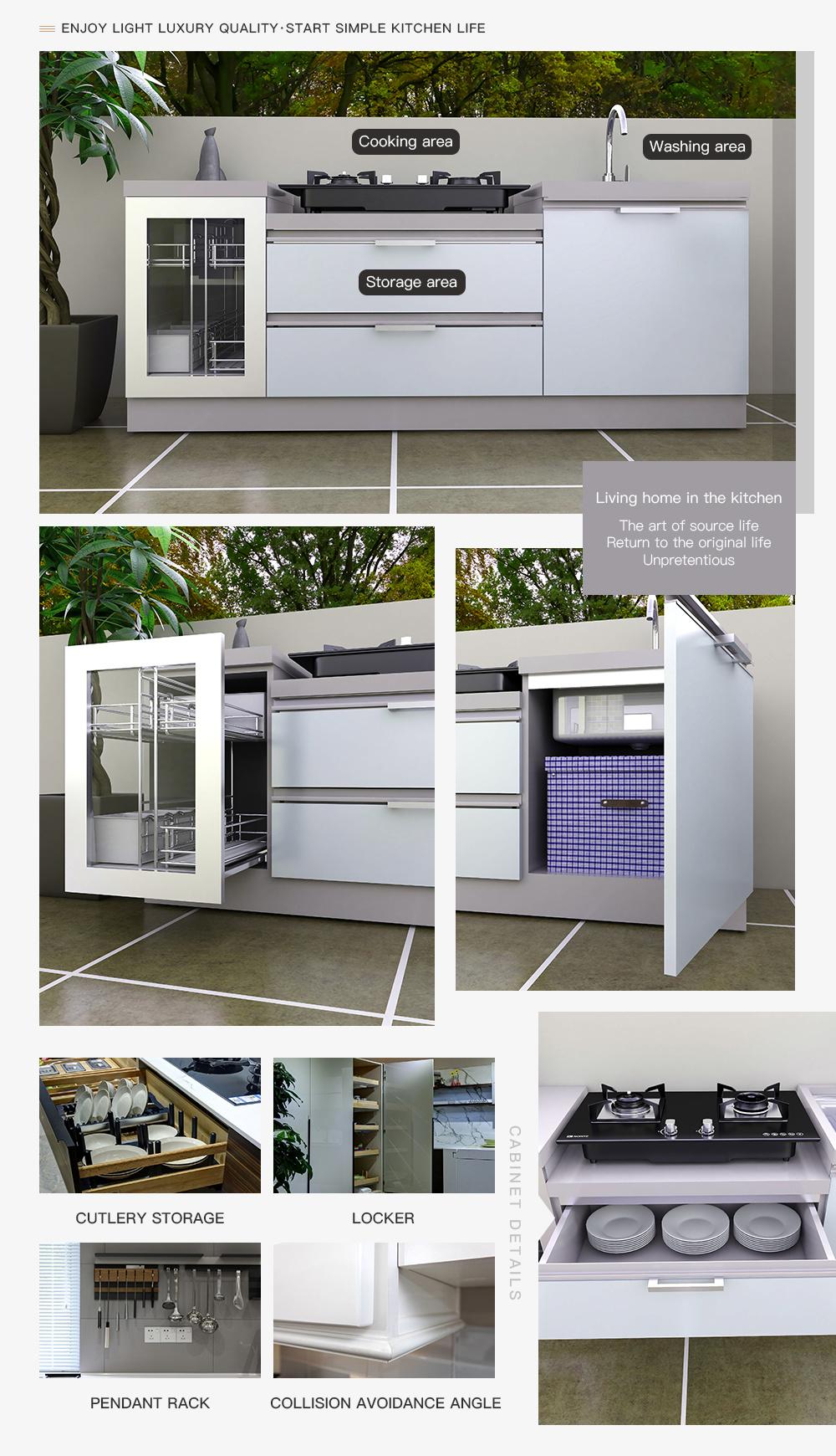 Gray White L Shape Ready Made Modular Kitchen Cabinet