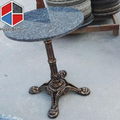 Round Blue Granite Coffee Tables with Antique Brass Table Leg