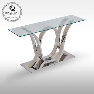 Modern Home Furniture Stainless Steel Base Glass Console Table