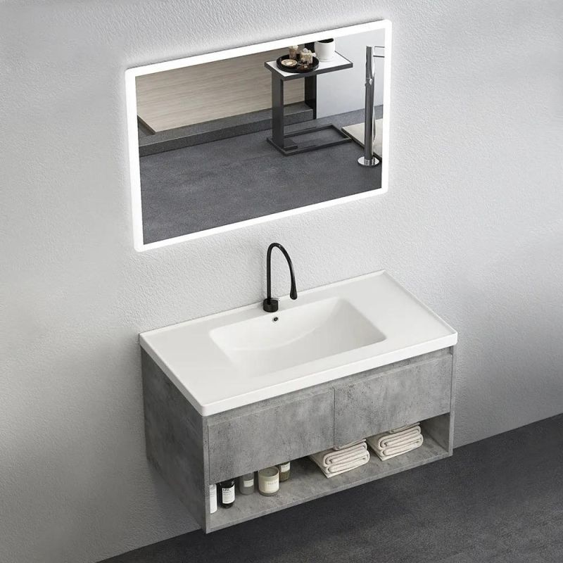 28" Melamine Board Bathroom Cabinet Blue Floating Bathroom Vanity Rock Plate Ceramic Drop-in Sink with Cabinet & Drawer