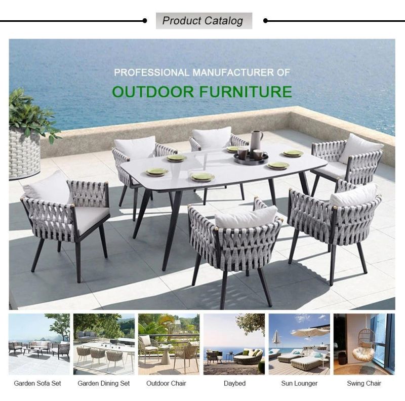 Outdoor Modern Retro Dining Aluminum Table Rope Weaving Chair Set Outdoor Furniture Set