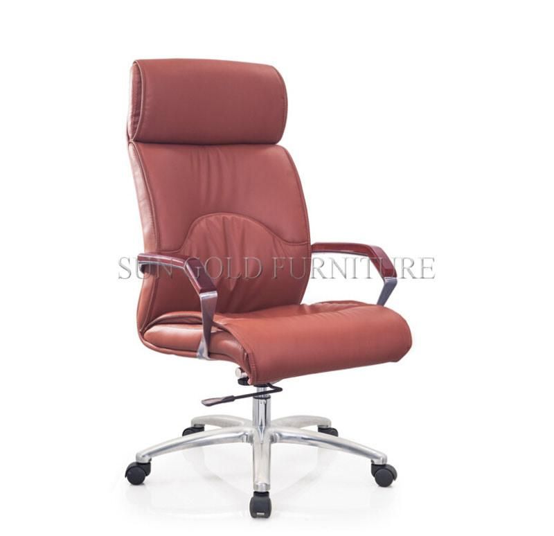 Classic Brown Luxury Real Leather Boss Chair with Wood Foot