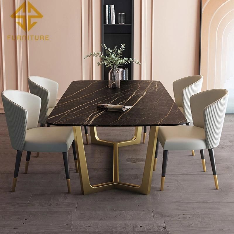 2021 Popular Design Stainless Steel Frame MDF/Marble Top Dining Room Table Sets Home Furniture
