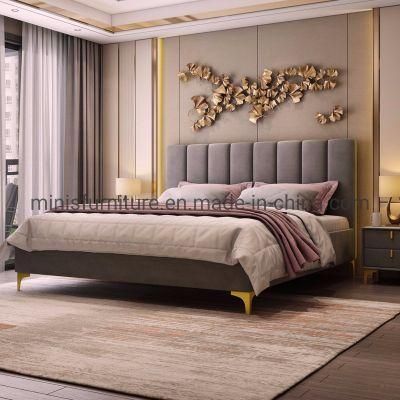 (MN-MB64) Modern Home/Hotel Fabric Double Bed with Gold Feet for Bedroom Furniture