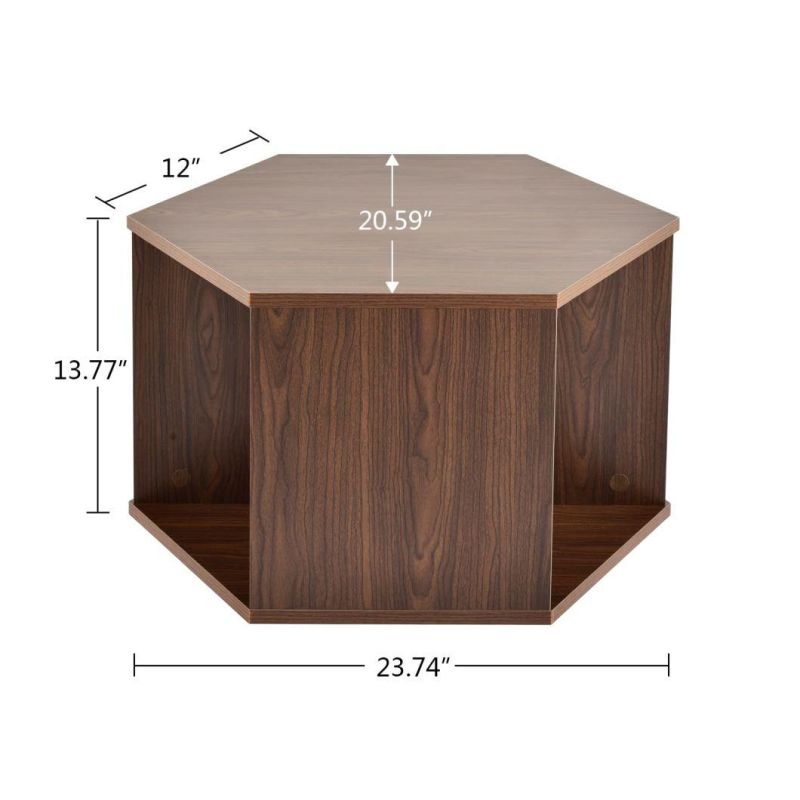 Hexagonal Wood Coffee Table, Walnut
