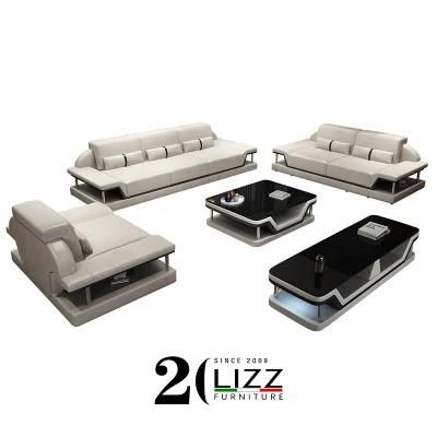 Luxury European Design Modular Living Room Furniture Medium Back Genuine Leather Sofa Set