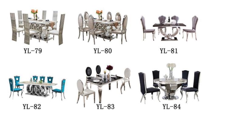 Stainless Steel Marble Dining Table Luxury Italian Dining Table Set 6 Chairs Modern Dining Room Furniture Marble Top Dining Table Set