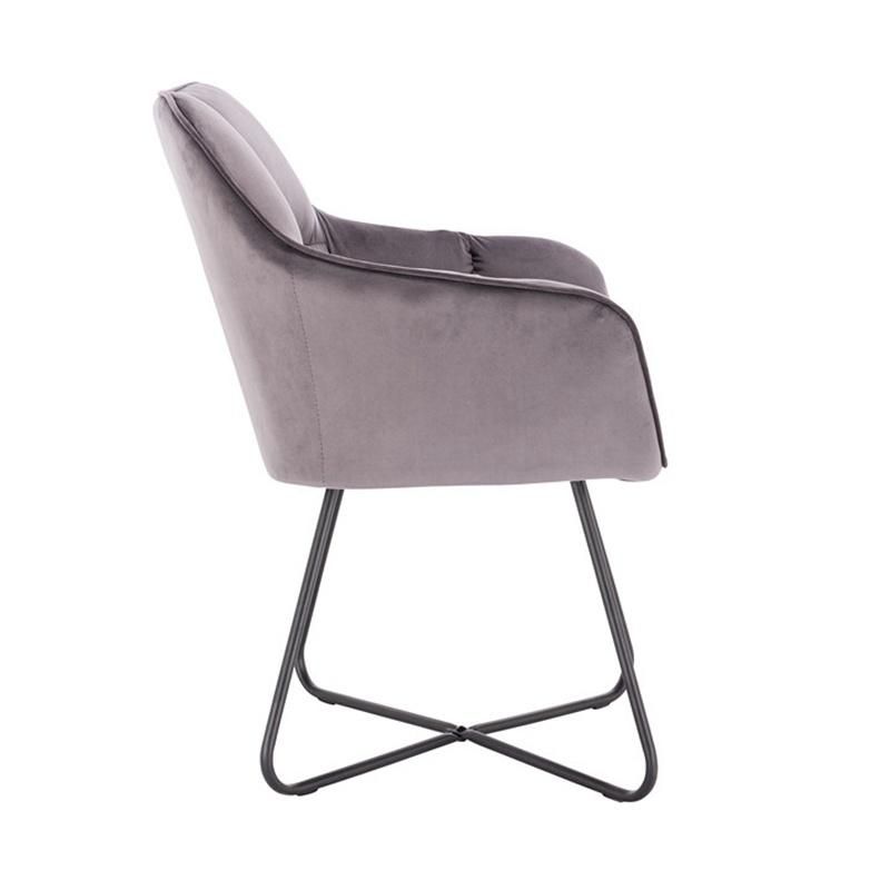 Metal Leg Dinner Furniture Fabric Velvet Restaurant Beige Dining Chair