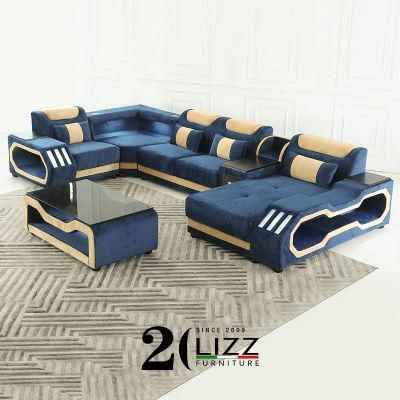 China Wholesale Functional European Design Home Furniture Set Modern Living Room Sectional Fabric Velvet LED Sofa with Coffee Table