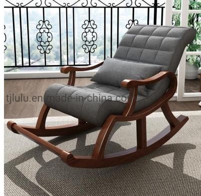 Modern Fabric Recliner Chair Wooden Lazy Rocking Chair in Living Room and Bedroom Armchair Solid Wood Scandinavian Relax Rocking Sofa Chair