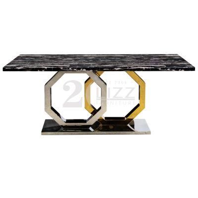 Luxury European Style Stainless Steel Furniture Modern Rectangle Home Hotel Black Marble Top Dining Table