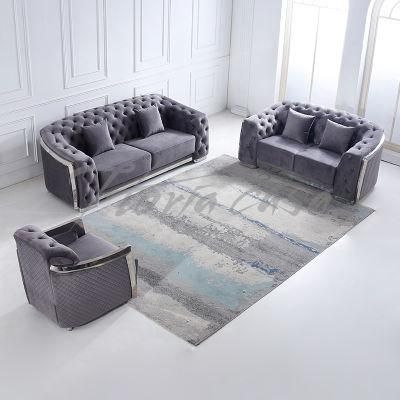 Factory Direct Sell Modern Velvet Home Furniture Set Luxury Leisure Grey Fabric Sofa with Tufted Button