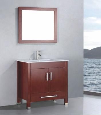 Red Brown Single Sink Solid Wood Bathroom Vanity Cabinet