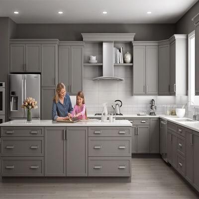 American Classic Gray Solid Wood Fitted Kitchens Cabinet Set Modern Grey Shaker Style MDF Board Kitchen Cabinets Design