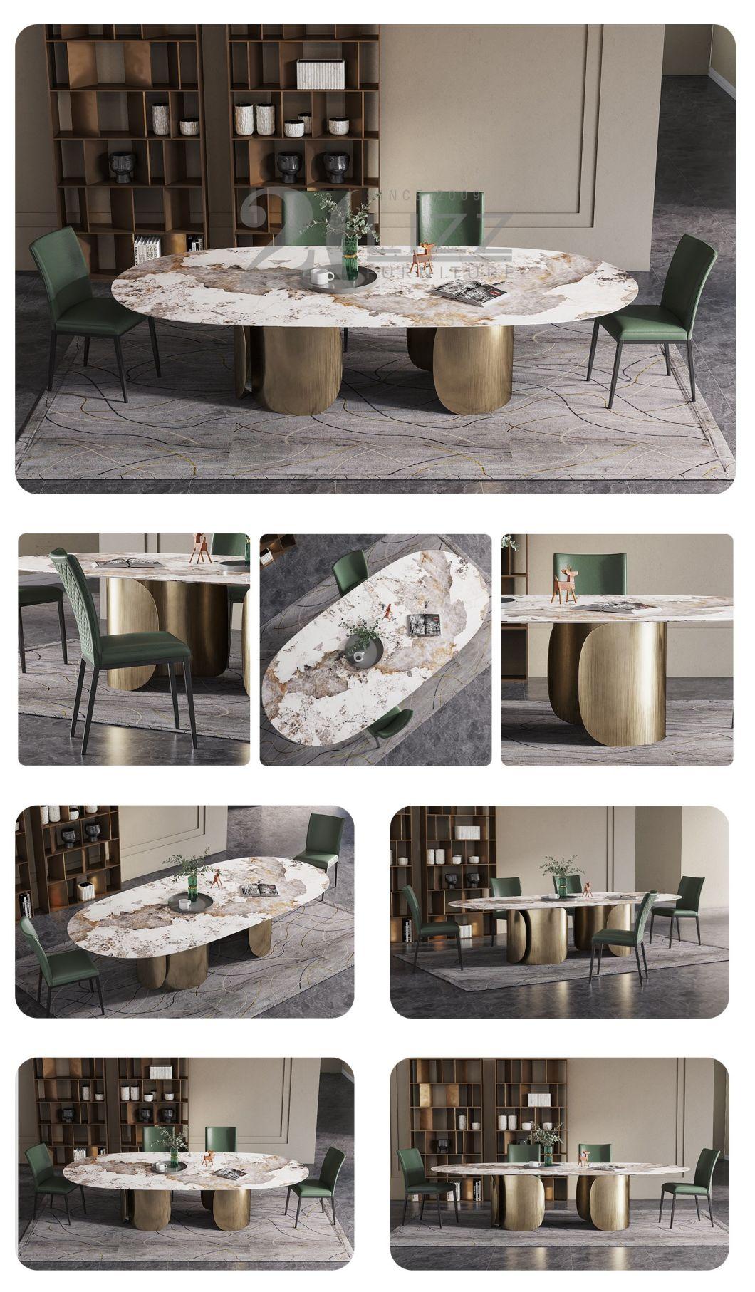 Oval Luxury Italian Design Dining Room Table Home Furniture Set 6 to 8 Seater Chairs with Marble Top