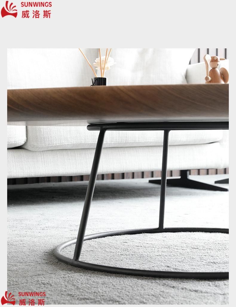 Modern Simply Furniture Metal Leg with Concave and Convex Arc Solid Wood Top Coffee Table for Living Room