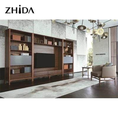 Zhida High-End Modern Home Furniture Solid Wood Wall Cabinet Villa Living Room Combination TV Stand