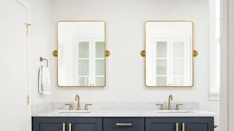 Farmhouse Pivot Rectangle Bathroom Mirror Black Metal Framed Tilting Beveled Vanity Mirrors for Wall 20X30′ ′