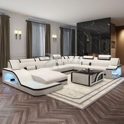 New Modern Style LED Design Living Room Furniture Set Genuine Leather Sectional Couch