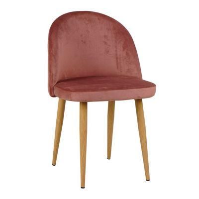 Pink Velvet Seat Wooden Legs Chair for Dining Room Use Modern Chair