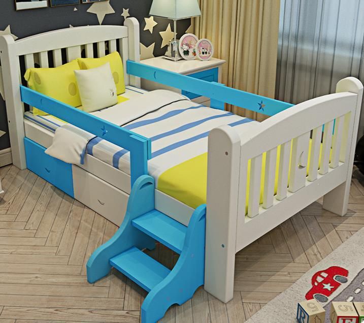 Wooden Bed Children′s Bed with Guardrail Safety Widening Baby Bed