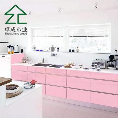 Pink MDF Faced PVC Kitchen Cabinet