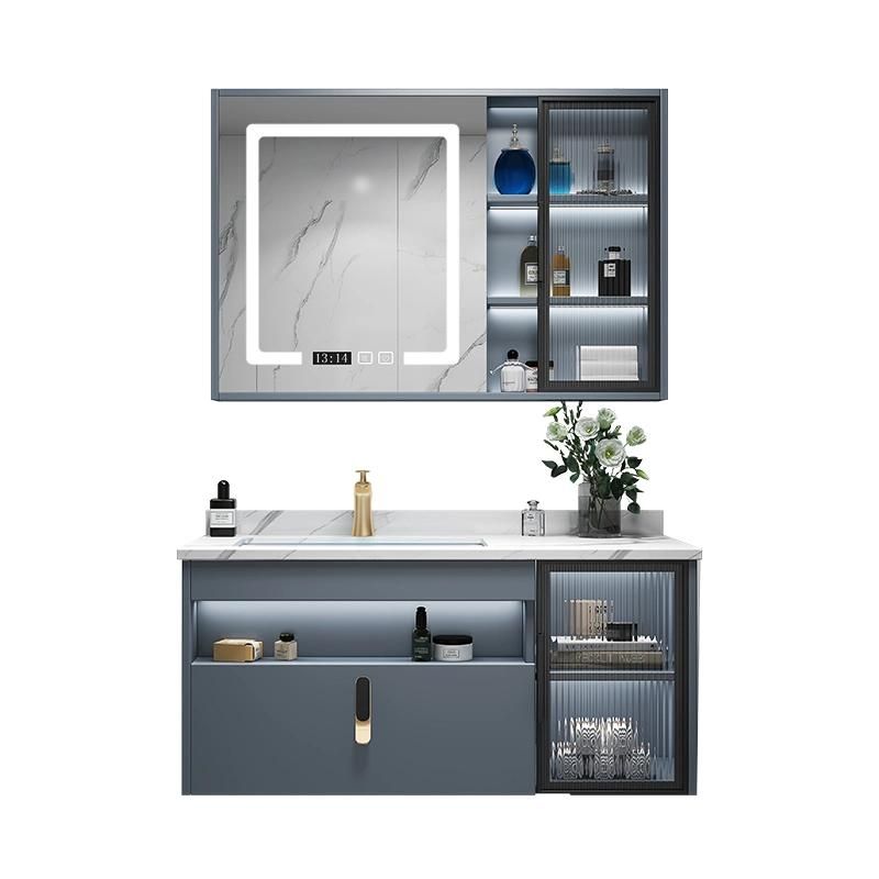 Luxury Bathroom Cabinet Furniture New Design Waterproof Bathroom Vanity Cabinets with LED Mirror with Rock Plate Sink