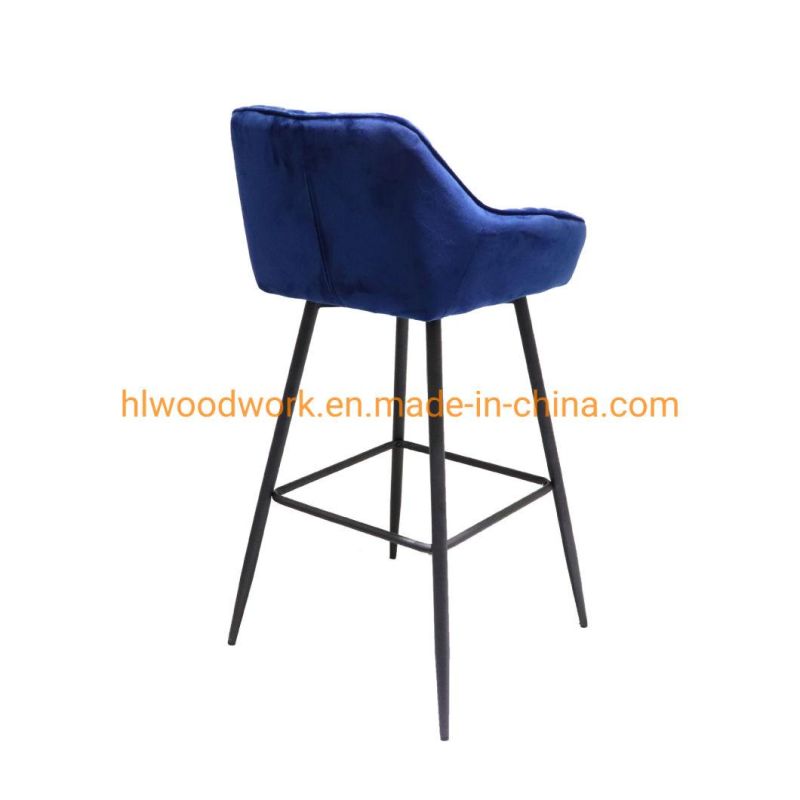 Hot Sale Metal Comfortable Velvet Fabric Fixed Modern Bar Chair for Home Pub Coffee Shop Use Modern Leisure Adjustable Bar Stool Plastic Spoon Bar Chair