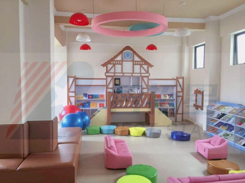 Preschool and Daycare School Wooden Modern Furniture, Kindergarten Kids Hot Sale School Sofa, Wooden Leather Sofa for Home Living Room