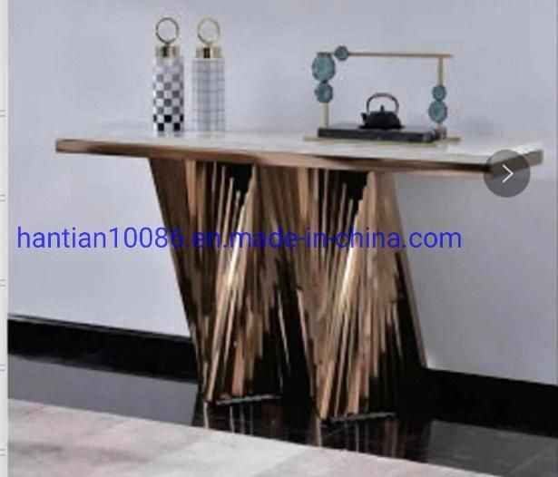 Hot Sale Stone Top Hotel Hall Stainless Steel Marble Top Rectangular Console Table