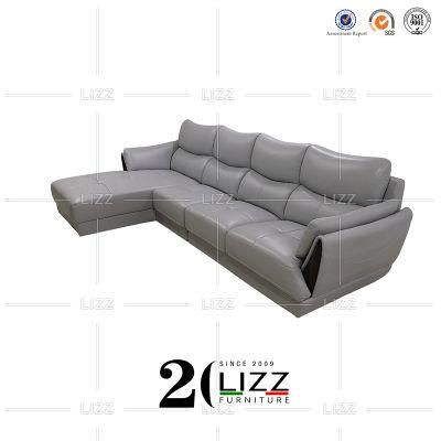 Comfortable European Simple Home Office Furniture Soft Modern Living Room Senior Grey Genuine Leather Sofa