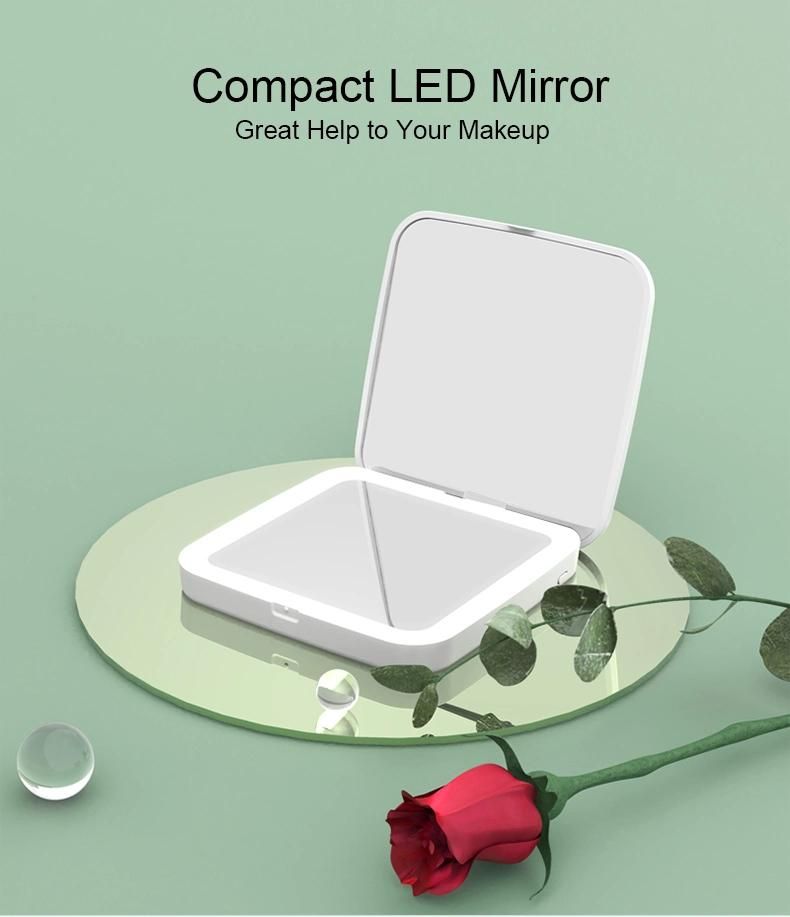 Mini Plastic Lighted Makeup Mirror Illuminated Folding Portable Travel Mirror