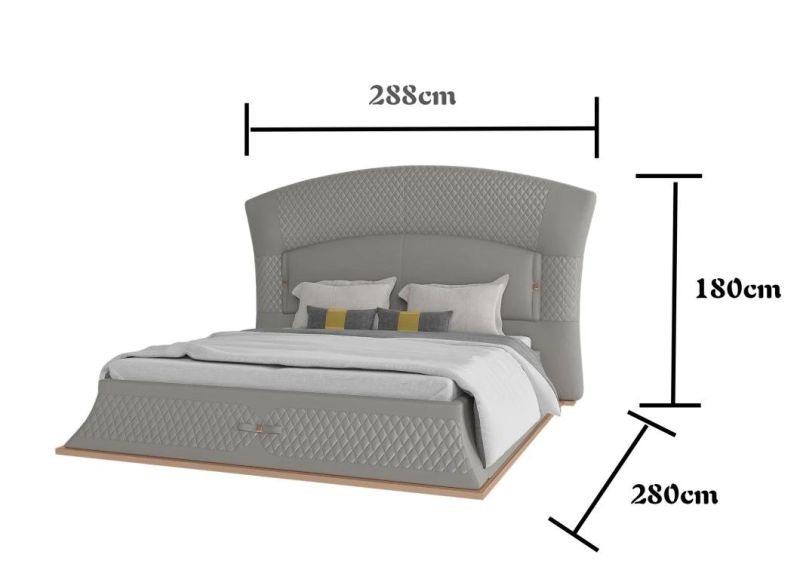 Foshan Home Furniture Supplier Good Quality Wholesale Price Hotel Bedroom Furniture Modern Real Leather King Size Bed with End Stool