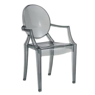Modern Stacking Transparent Clear Resin Acrylic Ghost Dining Chair with Armrest