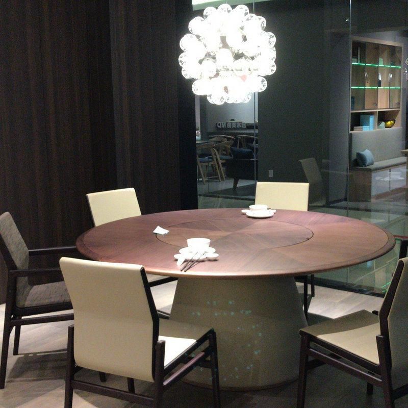 Concise Home Luxury Diningroom Furniture Leather Upholstered Base Round Wood Dining Table