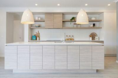 Wood Grain Melamine Fiber Cupboard Easy Installfitted Kitchen Cabinets with Island
