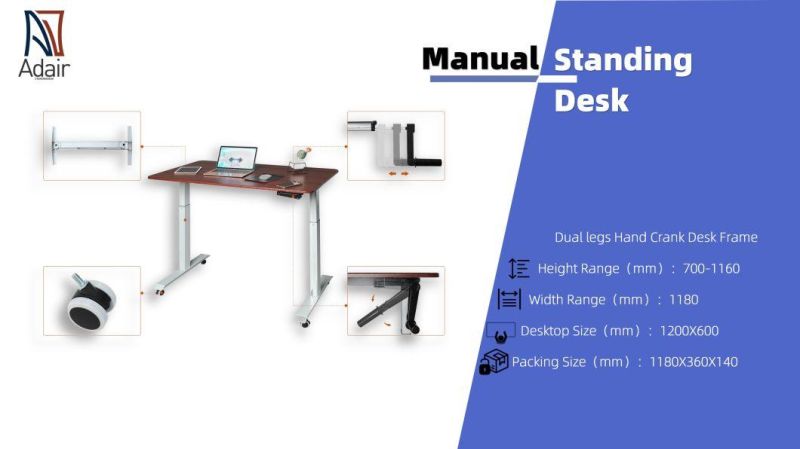 Ergonomic Manual Hand Crank Height Adjustable Standing Desk Frame