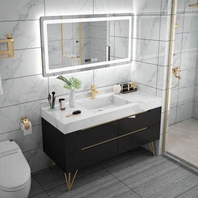 Luxury New Design Floor Mounted Ripple Effect Bathroom Vanity with Factory Price with Rock Plate Basin
