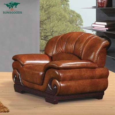 Modern Design Leisure Genuine Leather Upholstered Solid Wood Vintage Sofa by Sunsgoods